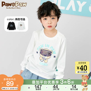 pawinpaw卡通小熊童装，春季男童长袖t恤拼接韩版卫衣运动风