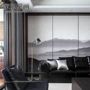 现代新中式意境水墨黑白山峰电视背景墙壁画客厅卧室墙纸墙布