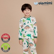 韩国olomimi男童有机棉内衣套装 无荧光家居服绿色恐龙