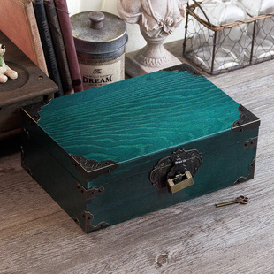 实木带锁木箱复古长方形整理储物箱收纳盒大号木箱子木质盒子密码