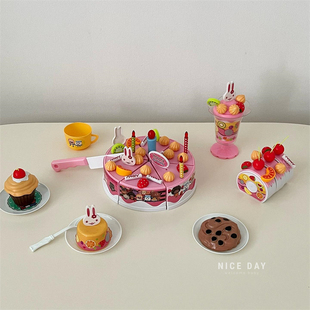 韩国ins儿童蛋糕玩具女孩过家家仿真切切乐水果蔬菜套装生日礼物