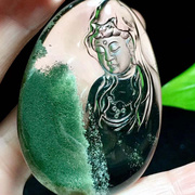魅晶天然巴西水晶晶体通透翠绿色绿幽灵聚宝盆雕刻观音吊坠