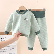 婴儿保暖衣分体套装六个月宝宝衣服秋冬儿童睡衣打底三层夹棉冬装