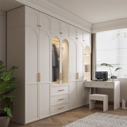 法式衣柜家用卧室实木现代简约书桌一体玻璃门组合网红收纳储物柜