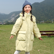 巴拉中大童儿童羽绒服女童长款2023韩版白鸭绒过膝加厚外套