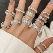 饰品S925纯银锆石戒指女士欧美跨境时尚级感闪钻满钻戒指环
