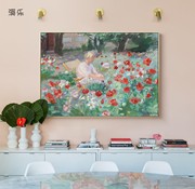 玫瑰花园欧式印象派花卉人物风景油画装饰画小众客厅卧室床头挂画