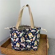 日式饭盒袋子便当包袋可爱帆布，束口抽绳包大容量，手提妈咪包外出(包外出)