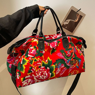 大花棉袄旅行包健身包行李袋旅游国潮牌，男女提包个性时尚通勤收纳
