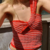 wildgirl美式甜妹夏季女装条纹单斜肩不规则舒适针织毛织背心