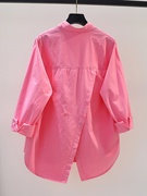 设计感背后开叉玫粉色，棉衬衫女宽松长袖，衬衣2024春季百搭开衫上衣