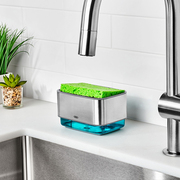 OXO皂液器厨房水槽用按压式液体肥皂盒不锈钢抹布洗碗海绵架专用