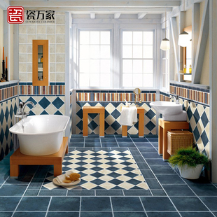 广东地中海厨房地砖 卫生间防滑仿古砖 330阳台墙砖165 浴室瓷砖