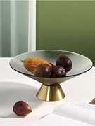现代简约创意金属拼接绿棕色玻璃水果盘家居茶几糖干果盘软装饰品