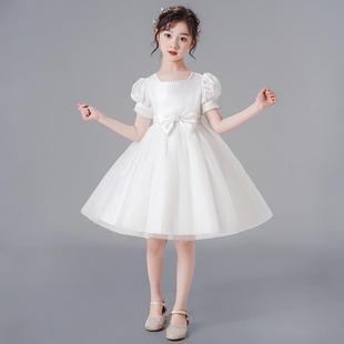 女童连衣裙夏季2024儿童白色公主裙花童礼服蓬蓬裙女孩演出服
