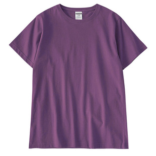 紫色中长款t恤女短袖宽松大码纯棉，小圆领体恤bf风夏装半袖上衣潮