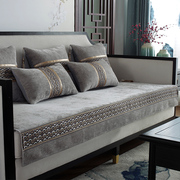 新中式四季通用沙发垫布艺，防滑老式坐垫子123红木实木套巾罩复古