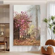 网红法式玫瑰花丛手绘油画客厅抽象粉色花卉装饰画玄关田园风肌理