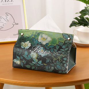 名画系列纸巾盒油画风抽纸盒餐厅桌面摆件客厅创意卫生纸盒艺术