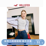 Hollister春夏美式棉感圆领印花修身直筒短款短袖T恤 女 355423-1