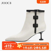 jooc玖诗短筒靴欧美风，法式时装靴简约轻奢高端细高跟水钻靴子6327