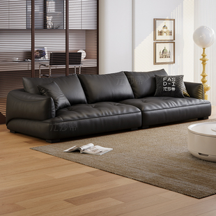 法莎蒂真皮沙发意式极简牛皮，高级棕色复古客厅，小户型三人位沙发