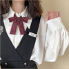 春秋日系JK制服学院风白色长袖设计感小众衬衫女宽松蝴蝶结衬衣潮