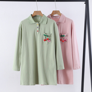 秋季甜美马卡龙(马卡龙)色，三粒扣口袋樱桃，装饰长袖polo衫长款t恤13546