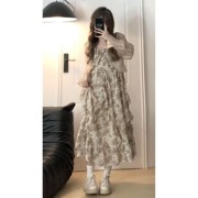 大码胖mm法式荷叶边拼纱设计感连衣裙，女春夏碎花吊带裙开衫两件套