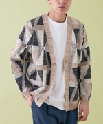 日系JS旗下 男士春季薄款宽松毛衣几何造型V领一粒扣针织开衫毛衣