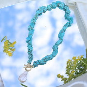 菱镁矿绿松石淡水珍珠项链希腊小众欧美风短款复古颈链时髦锁骨链
