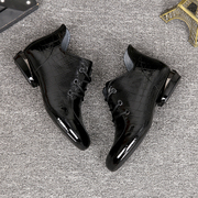 系带马丁靴2023黑色，漆皮女鞋粗跟靴子女，薄款中跟短靴女秋冬季