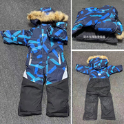 儿童滑雪服男童宝宝加厚棉服超厚款防水连体防水滑雪裤冬季套装