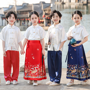 六一儿童演出服中国风，合唱服马面裙，国学小学生男女童汉服朗诵唐装