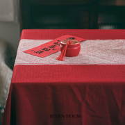 中式婚礼流苏桌布中国红餐桌，宴会布置元宵节新年春节年夜饭餐布