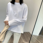 秋装2020年棉质长袖T恤女宽松韩版内搭常规款打底衫白色上衣