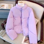 今年流行紫色羽绒棉服女冬2023欧货派克服短款棉衣小棉袄外套