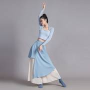 舞蹈服秋冬蓝色形体训练服装女套装现代舞练功服中国古典舞表演服
