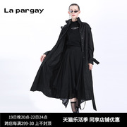 纳帕佳长款风衣外套，2024春季女式黑色个性休闲宽松长袖上衣