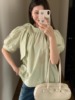 韩国chic夏季减龄复古设计感纯棉泡泡袖衬衫圆领蝴蝶结系带衬衣女