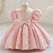 女童宫廷风小礼服幼童泡泡，短袖公主裙可爱演出服粉红色连衣裙m127