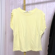 广州货宽松短袖t恤上衣百搭夏装女士，纯色黄色0801