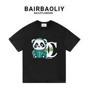 bairbaoliy品牌熊猫，设计联名款短袖夏季潮流，短袖百搭时尚