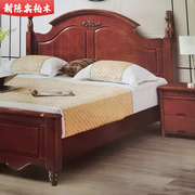 纯柏木深色标准美式床平床尾双人床主卧实木床，储物收纳婚床民族风
