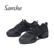 Sansha/三沙全黑运动款广场舞鞋网面透气气垫黑色低帮现代舞鞋P22