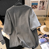 KATTERLLG灰色卡通绣花圆领T恤女2024年春夏设计感磨毛短袖上