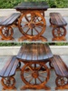 碳化车轮餐桌组合三套件双人桌椅凳实木结构阳台庭院休闲茶几椅子