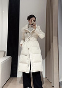 2023冬季气质收腰羽绒服女中长款高端设计感90白鸭绒(白鸭绒)显瘦外套