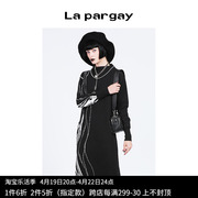 Lapargay纳帕佳2024女装黑色裙子百搭修身长袖圆领毛织连衣裙