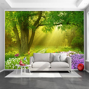 3d立体壁画自然森林，风景山水壁纸卧室客厅电视，沙发背景墙贴画自粘